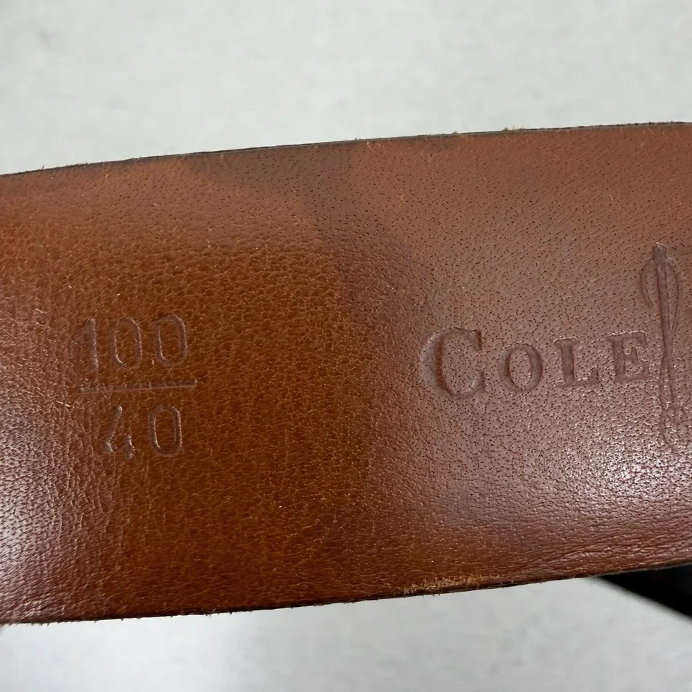 Cole Haan Brown Leather Belt Size 40 Mens Lizard Grain Silver Buckle Dress 1.25